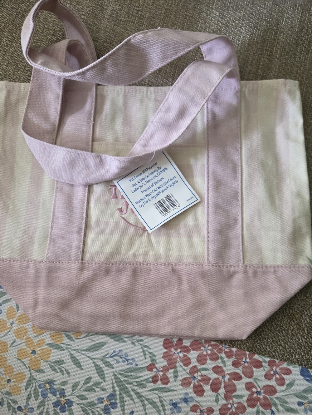 Trader Joe's Pink Striped Canvas Mini Tote - Picture 4 of 6